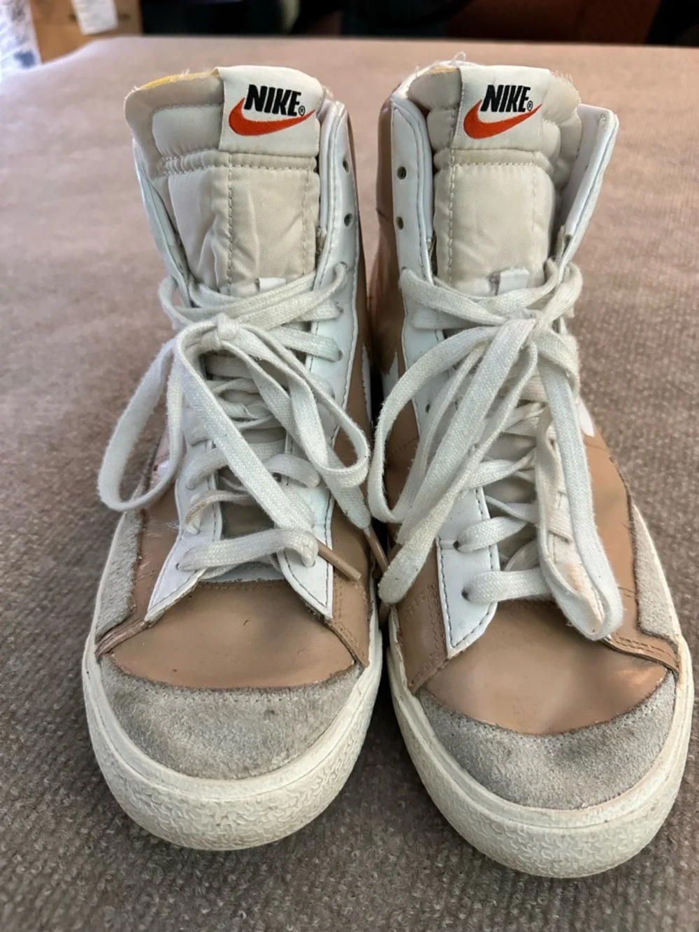 Nike Blazer 77 Womens High-Top Sneakers in Beige White Custom Hand Painted Bonsi